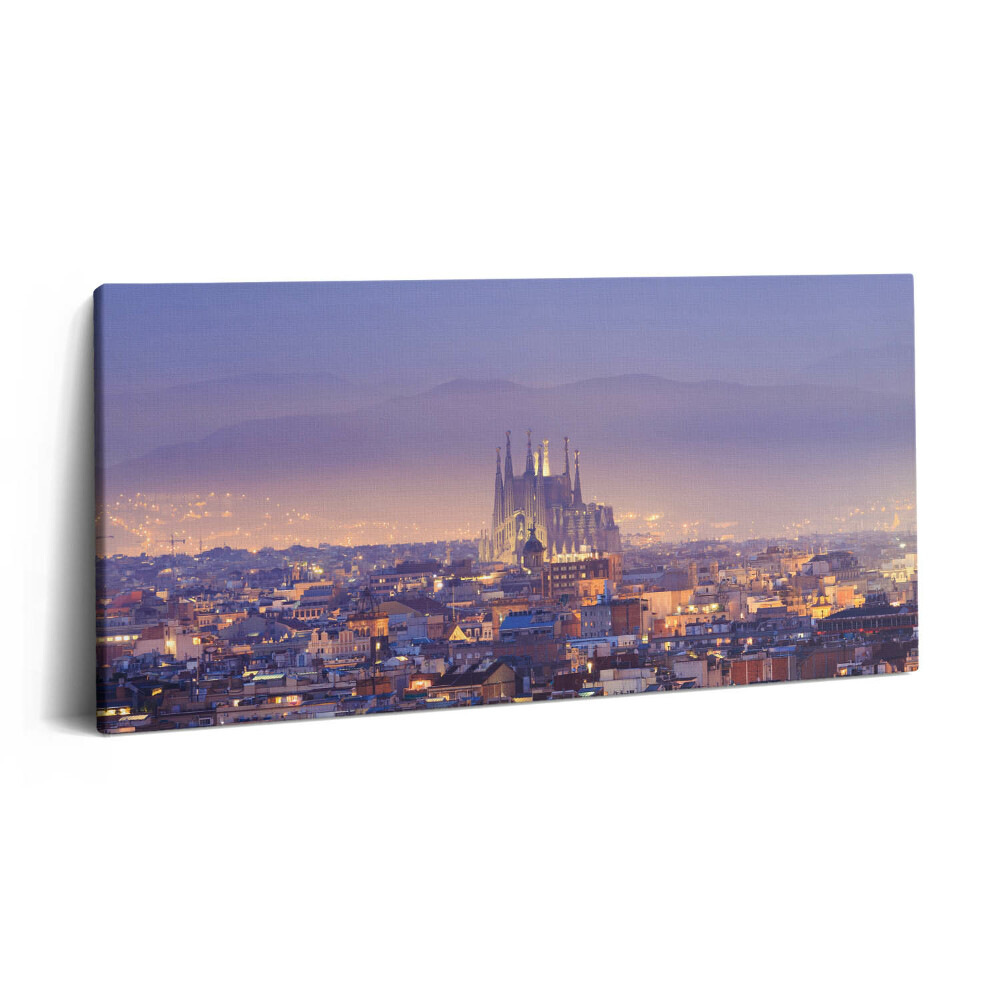Imprimare tablou canvas 120x60 Vedere a Barcelonei și a Sagrada noaptea