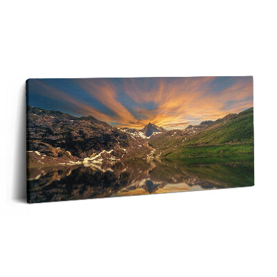 Imprimare tablou canvas 120x60 Lacul de munte și apusul soarelui