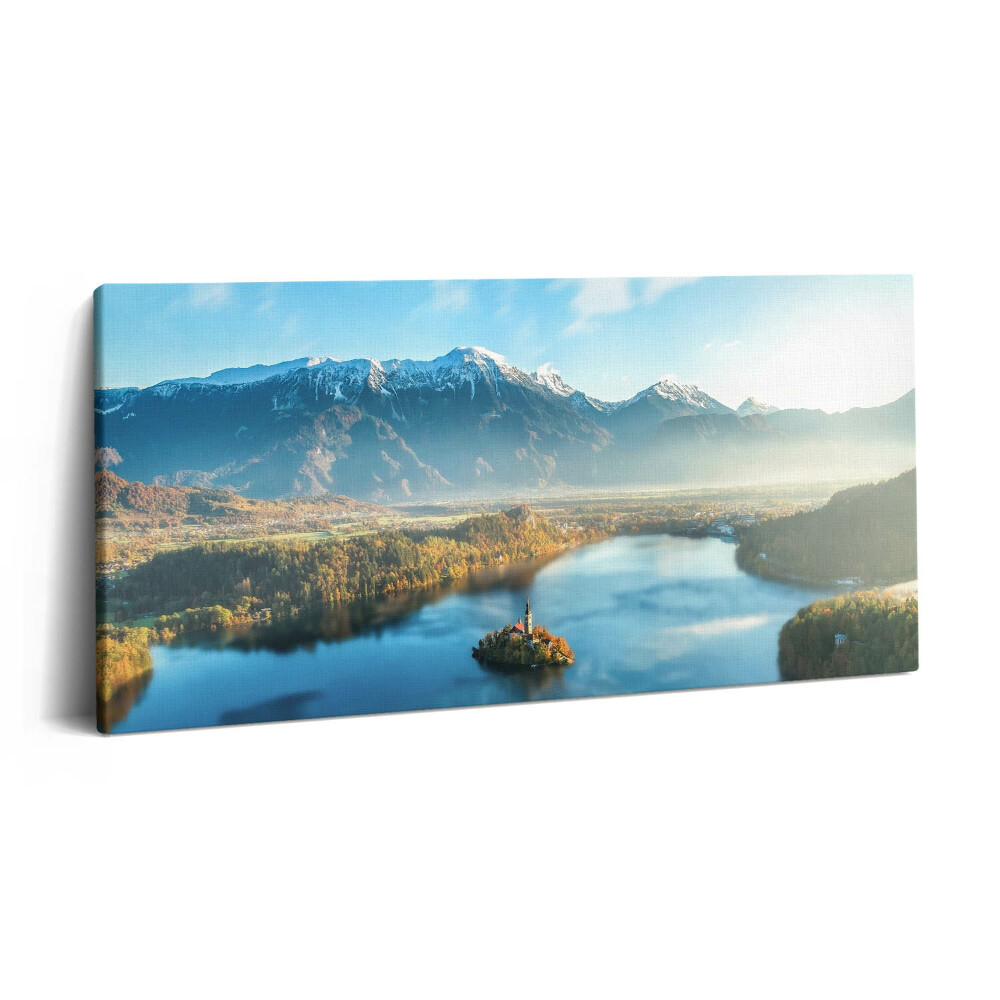 Imprimare tablou canvas 120x60 O clădire pe un lac în munți