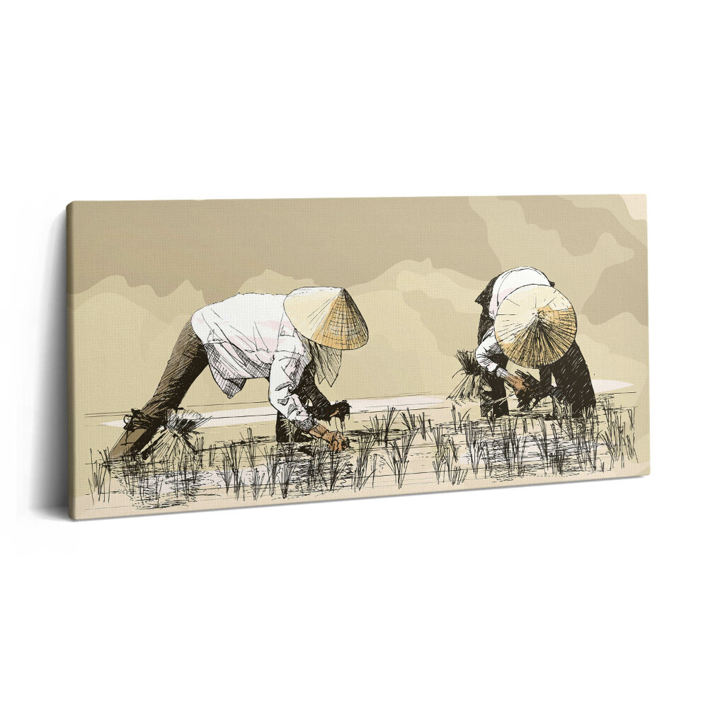 Imprimare tablou canvas 120x60 Două femei recoltează orez în Asia
