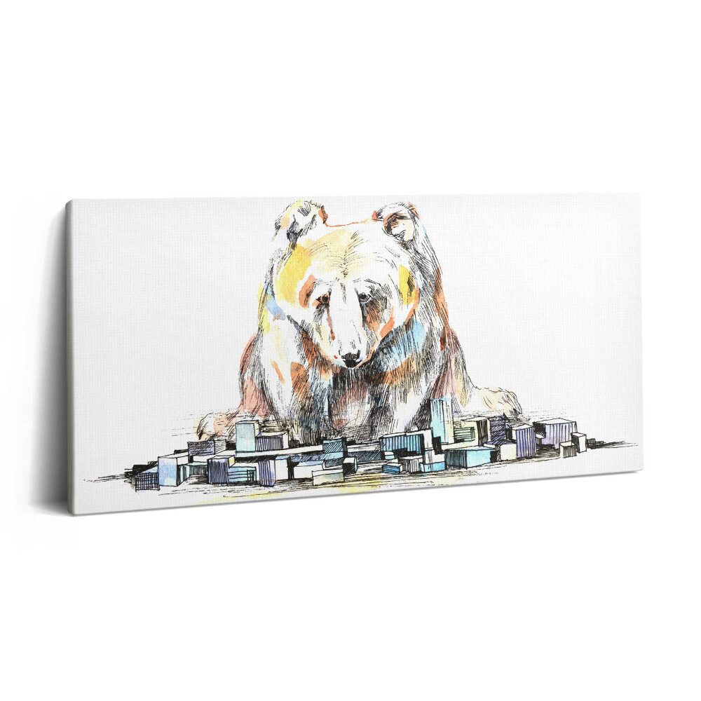 Imprimare tablou canvas 120x60 Ursul și orașul abstract