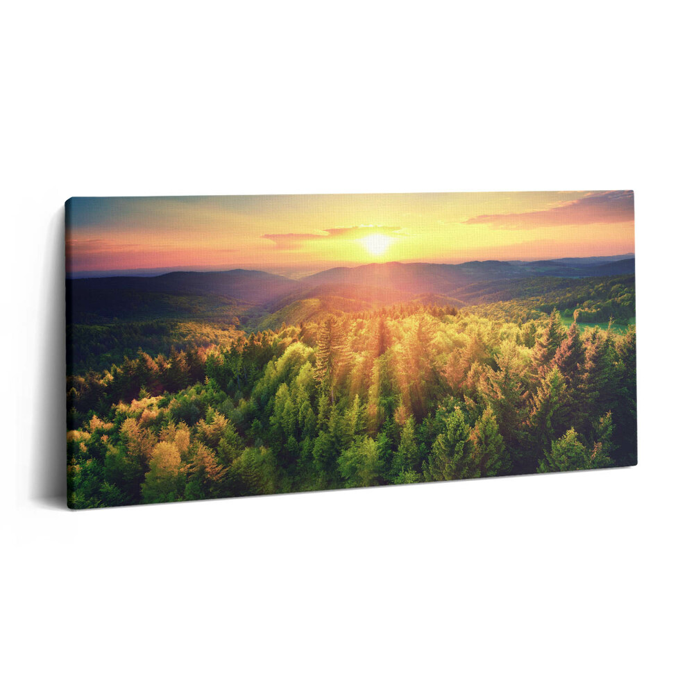 Imprimare tablou canvas 120x60 Apus de soare peste dealurile pădurii