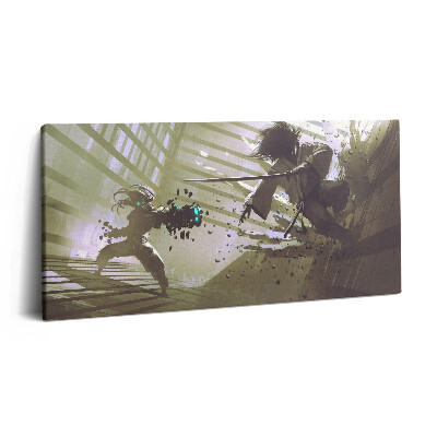 Imprimare tablou canvas 120x60 Luptă cu roboți samurai
