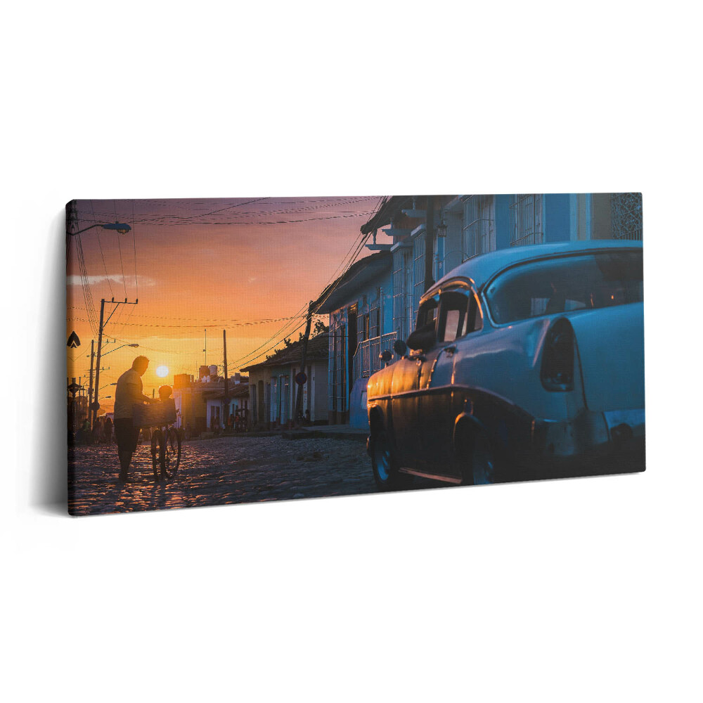 Imprimare tablou canvas 120x60 Apus de soare și mașină veche