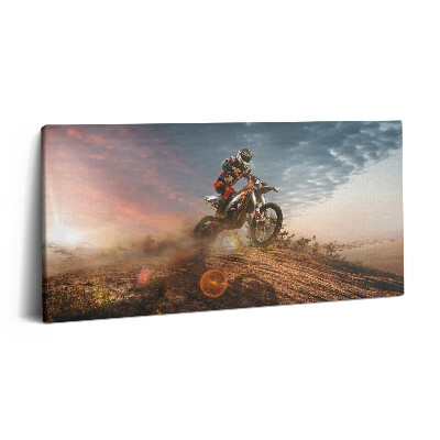 Imprimare tablou canvas 120x60 Bărbat pe o motocicletă în deșert