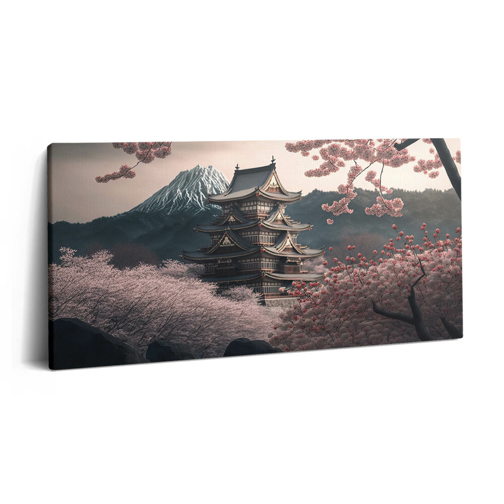Imprimare tablou canvas 120x60 Turnul Asiatic și Florile de Cireș
