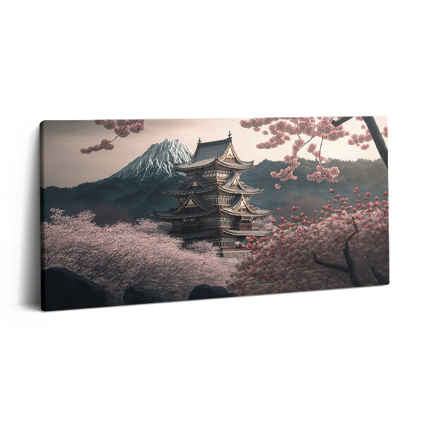 Imprimare tablou canvas 120x60 Turnul Asiatic și Florile de Cireș