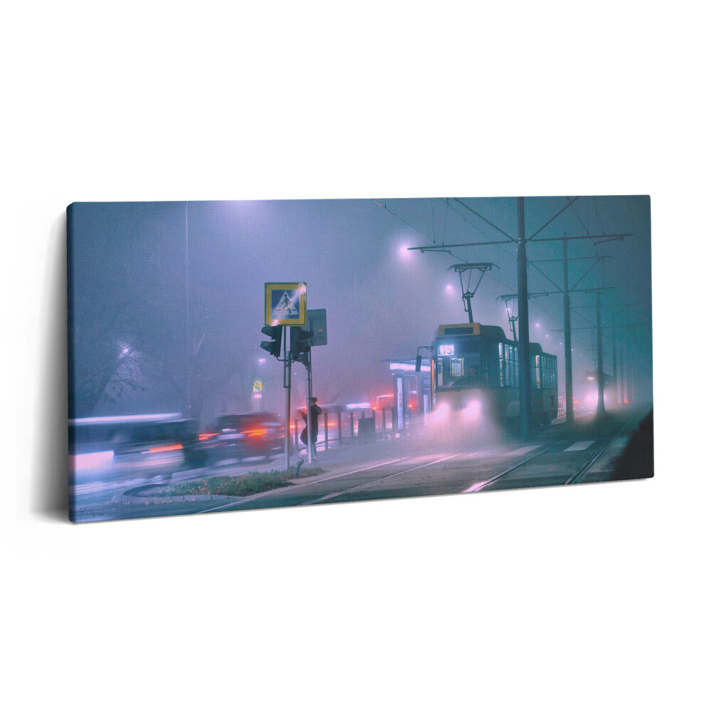 Imprimare tablou canvas 120x60 Varșovia în ceață noaptea