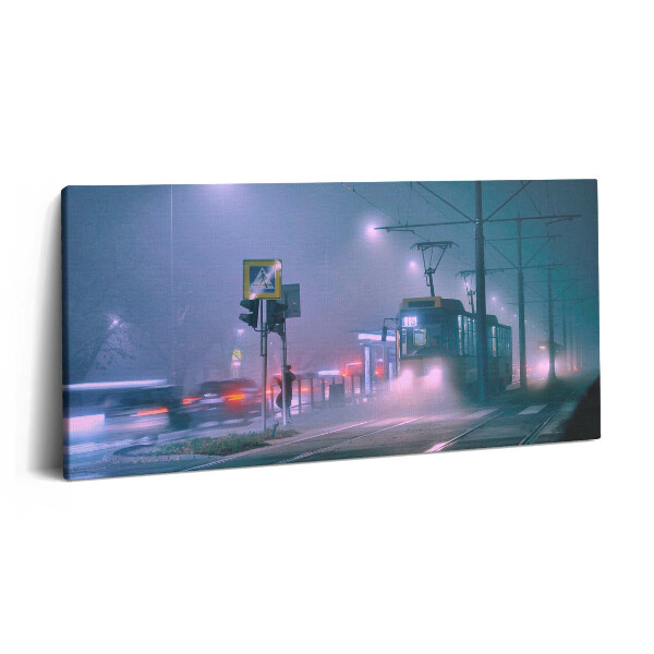 Imprimare tablou canvas 120x60 Varșovia în ceață noaptea