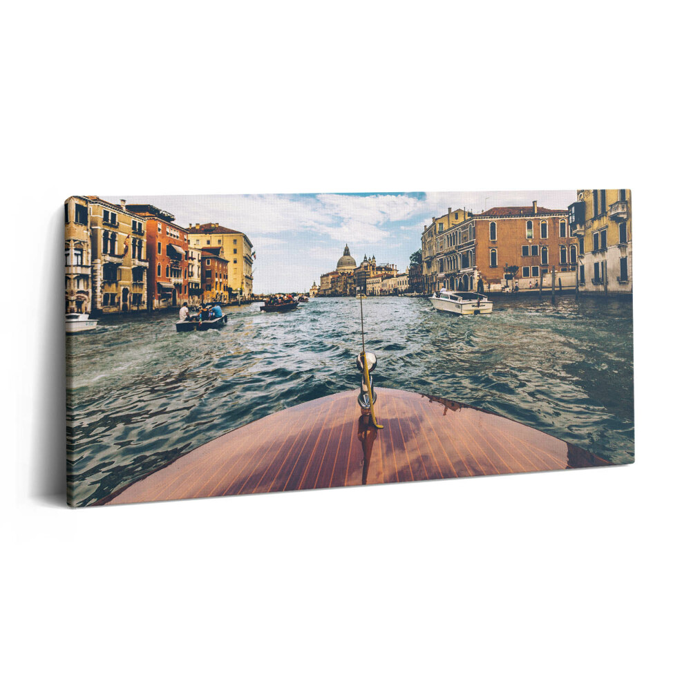 Imprimare tablou canvas 120x60 Barcă cu motor pe râu