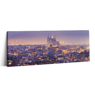Print pe canvas 125x50 Vedere a Barcelonei și a Sagrada noaptea
