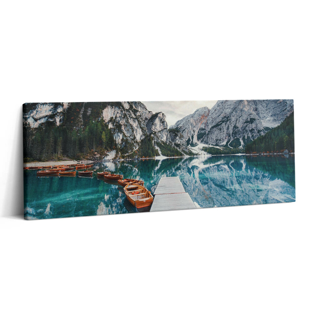 Print pe canvas 125x50 O barcă pe un lac din munți