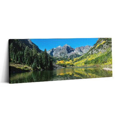 Print pe canvas 125x50 Munți și păduri lângă lac