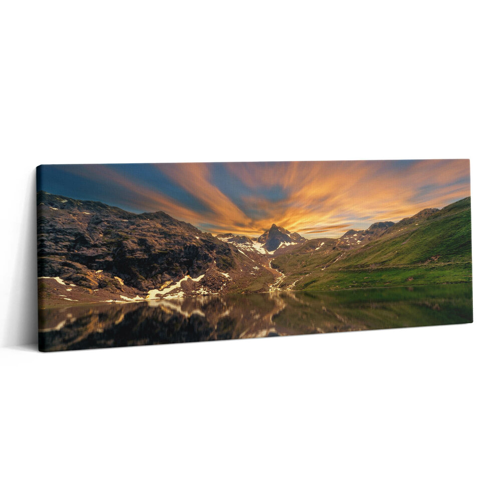 Print pe canvas 125x50 Lacul de munte și apusul soarelui