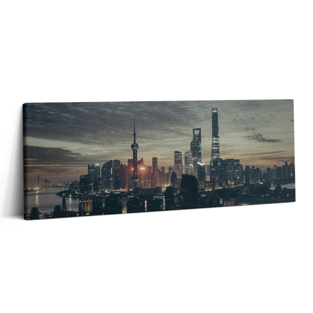 Print pe canvas 125x50 Orizontul orașului Shanghai noaptea