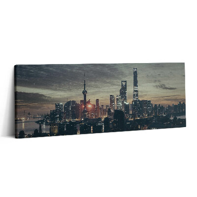 Print pe canvas 125x50 Orizontul orașului Shanghai noaptea