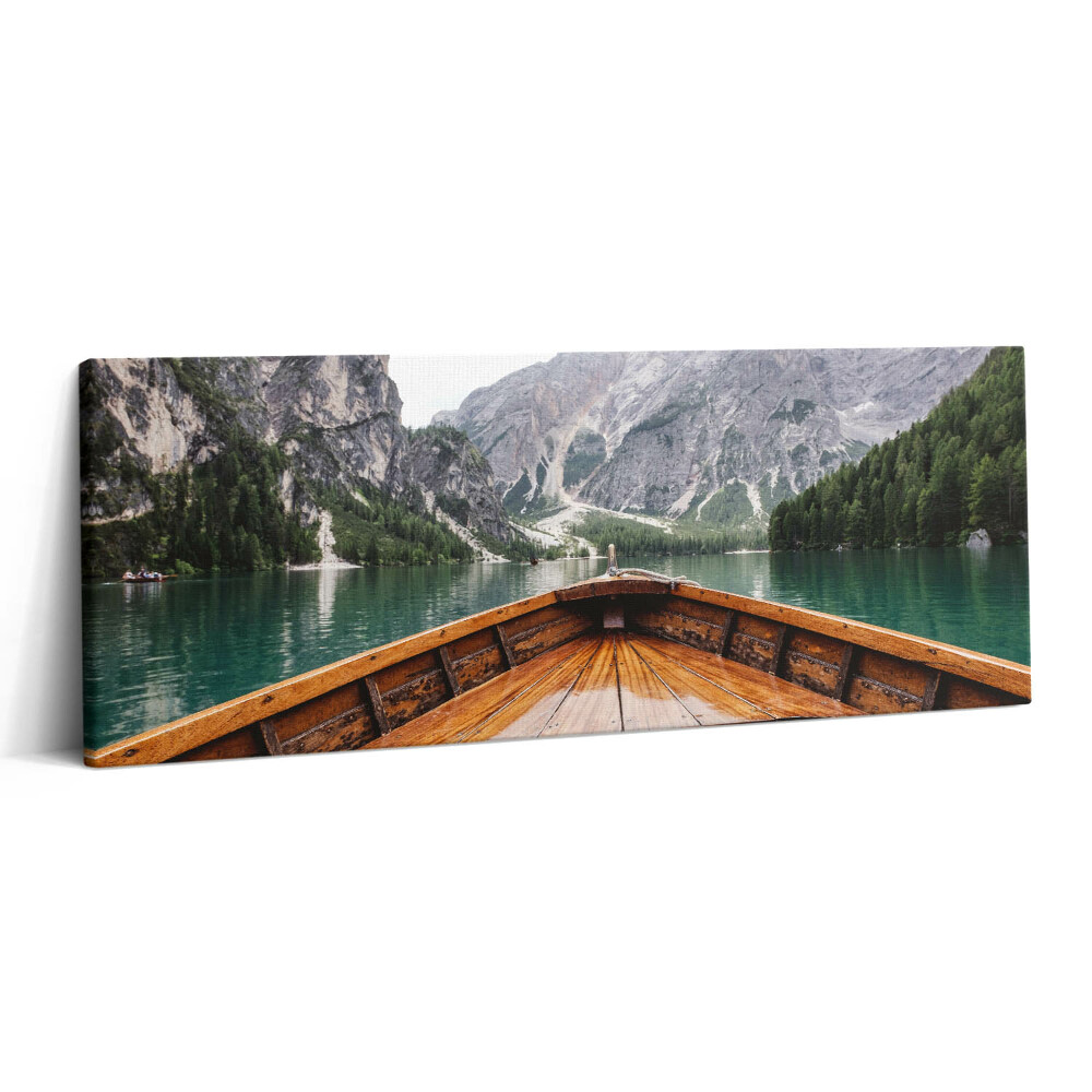 Print pe canvas 125x50 O barcă pe un lac de munte