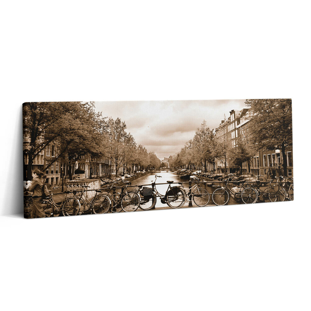 Print pe canvas 125x50 Vedere a Amsterdamului cu bicicleta