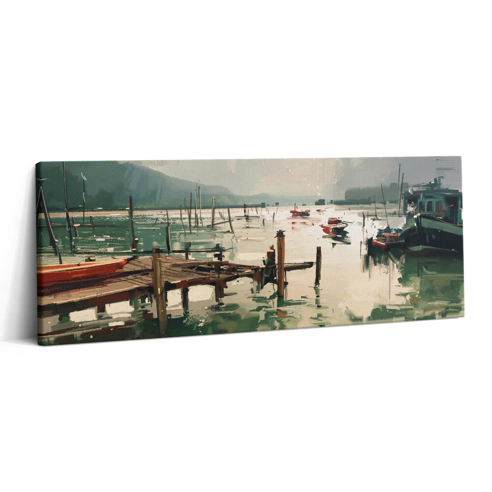 Print pe canvas 125x50 Ilustrație digitală a bărcilor de pescuit în port