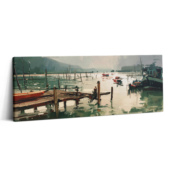 Print pe canvas 125x50 Ilustrație digitală a bărcilor de pescuit în port