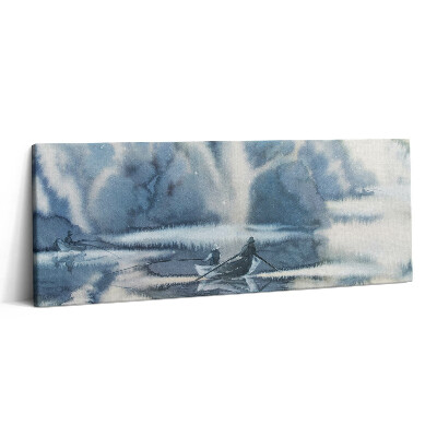 Print pe canvas 125x50 Lac și barcă de iarnă