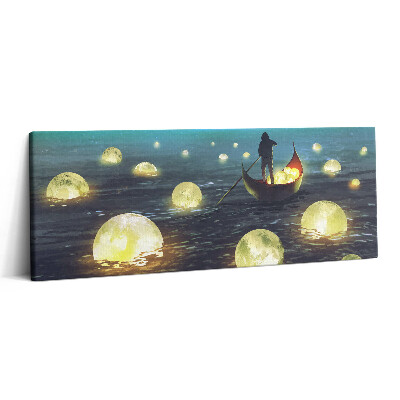 Print pe canvas 125x50 Ilustrație a bărcilor și a lunilor