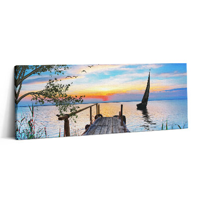 Print pe canvas 125x50 Peisaj lacustru cu o barcă