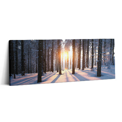 Print pe canvas 125x50 Apus de soare și pădure iarna