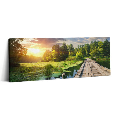Print pe canvas 125x50 Lebădă la apus