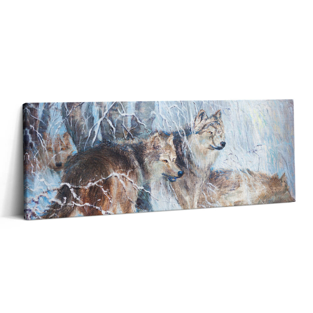 Print pe canvas 125x50 Desen cu lupii în pădure