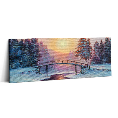 Print pe canvas 125x50 Pictură - Pod peste râu și apus de soare de iarnă