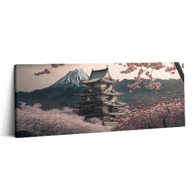 Print pe canvas 125x50 Turnul Asiatic și Florile de Cireș