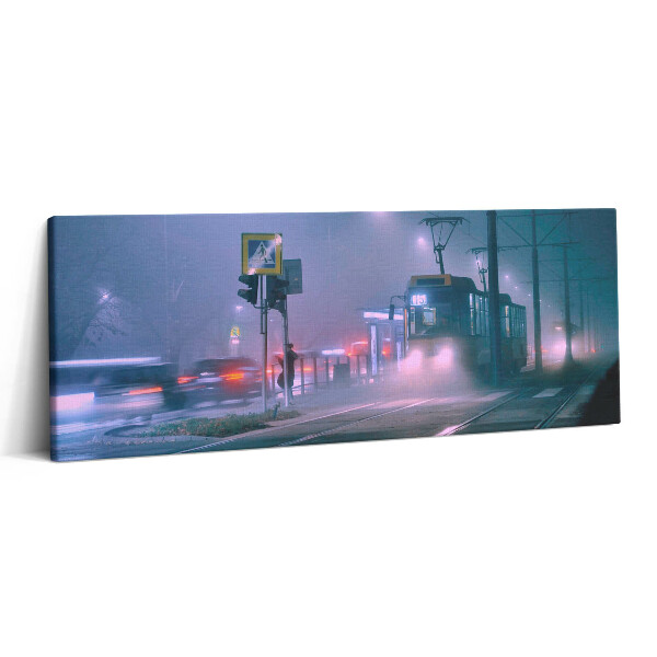 Print pe canvas 125x50 Varșovia în ceață noaptea