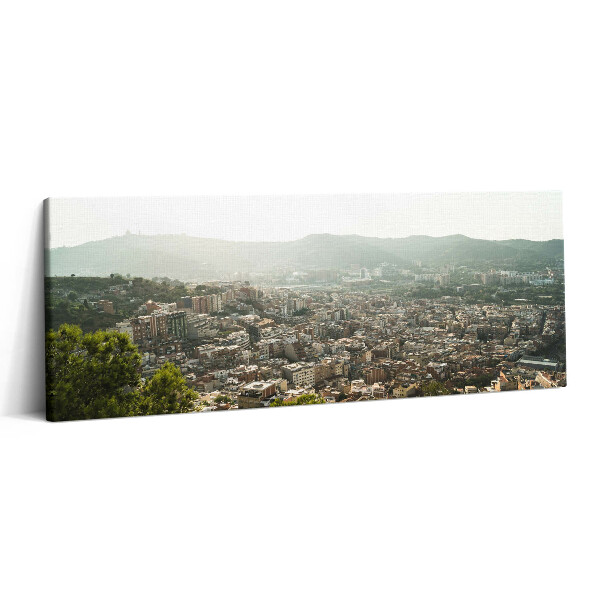 Print pe canvas 125x50 Panorama Barcelonei pe Montjuic