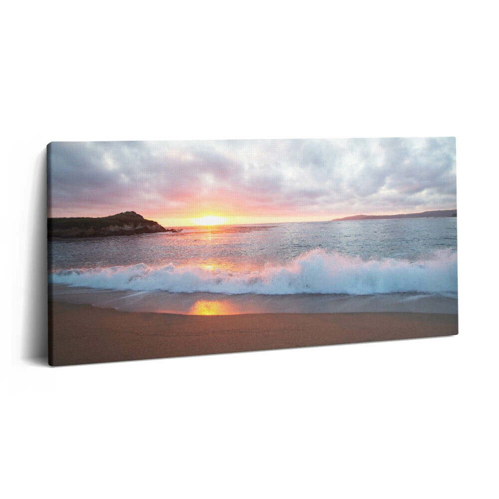 Print pe pânză 140x70 Plaja la mare și apusul soarelui