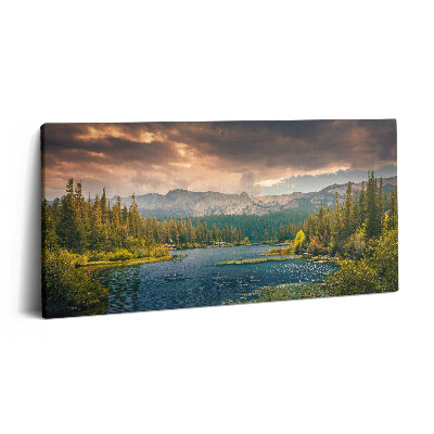 Print pe pânză 140x70 Peisaj forestier munți și lac