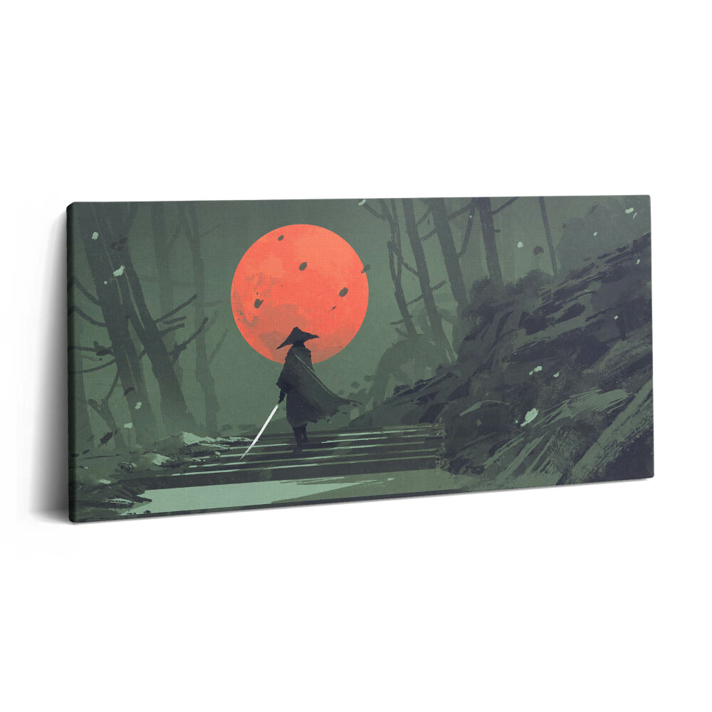 Print pe pânză 140x70 Samurai în pădure și lună noaptea