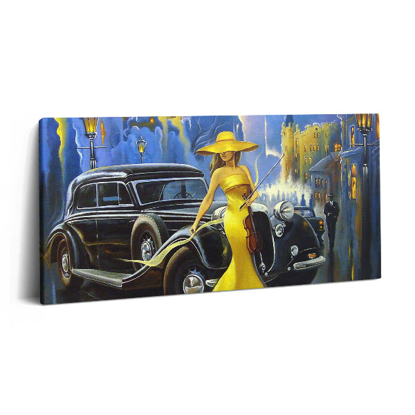 Print pe pânză 140x70 Doamnă cu o vioară retro
