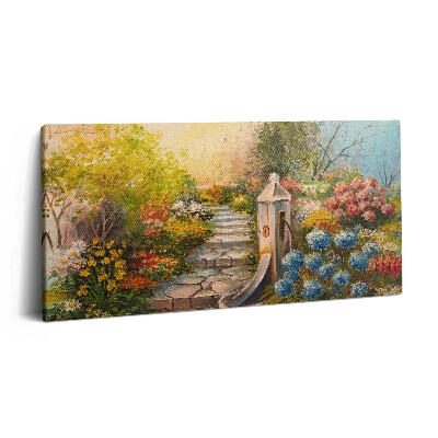 Print pe pânză 140x70 Compoziție de ulei - scări de piatră în pădure