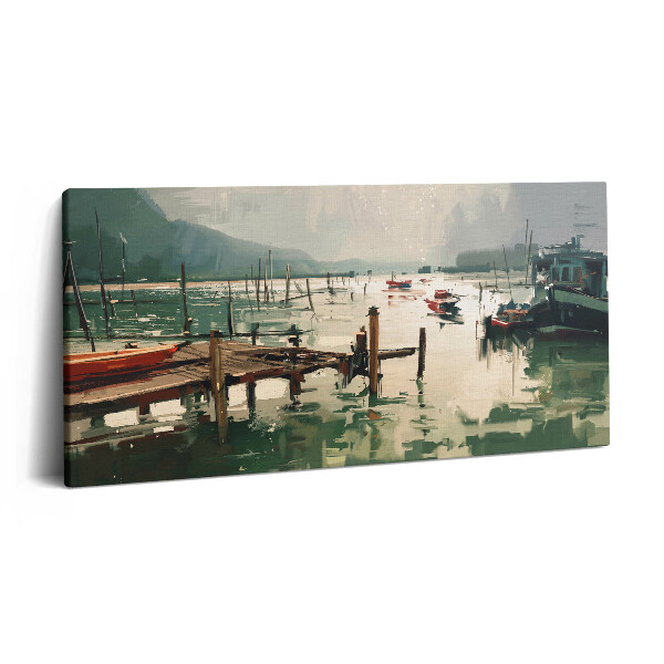 Print pe pânză 140x70 Ilustrație digitală a bărcilor de pescuit în port