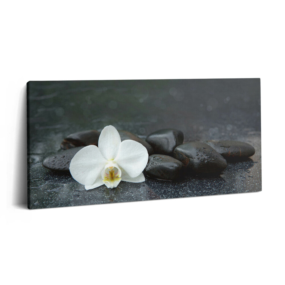 Print pe pânză 140x70 Pietre Zen cu flori albe