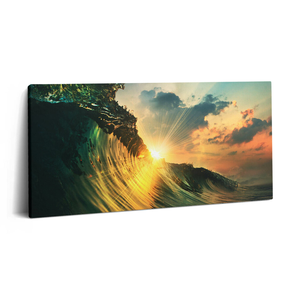 Print pe pânză 140x70 Valul mării și apusul soarelui