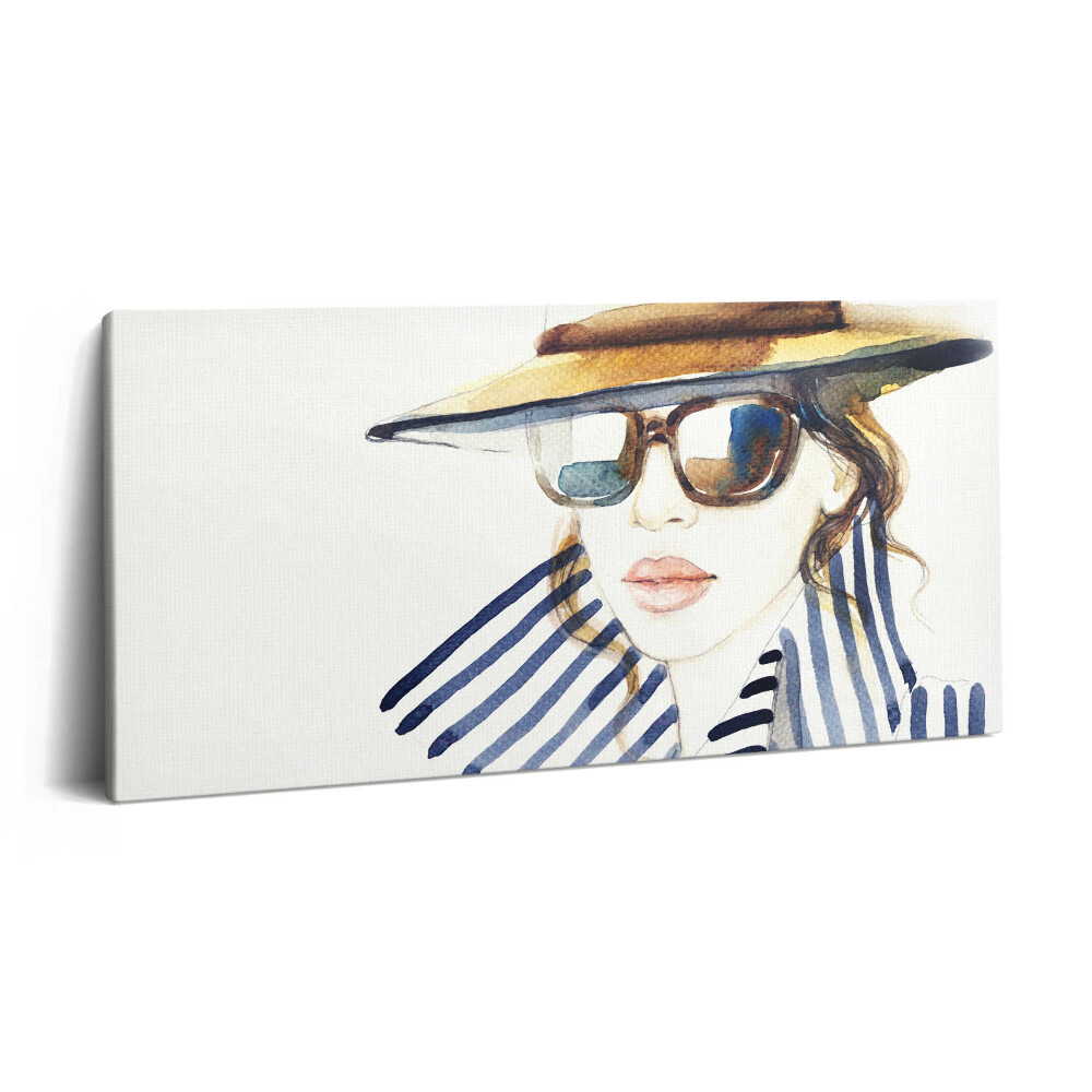 Print pe pânză 140x70 Acuarelă - femeie cu ochelari