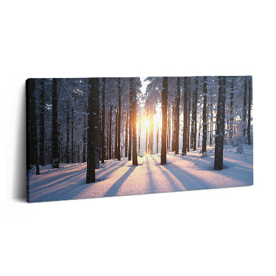 Print pe pânză 140x70 Apus de soare și pădure iarna