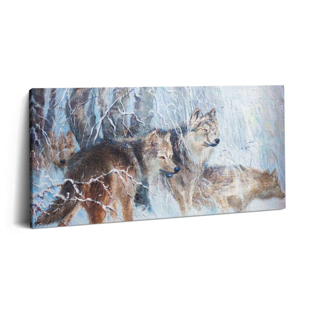 Print pe pânză 140x70 Desen cu lupii în pădure