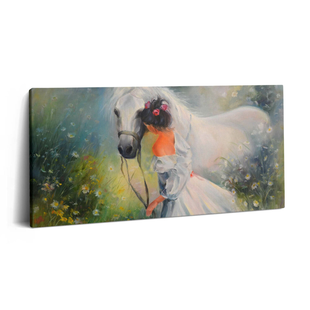 Print pe pânză 140x70 Femeie frumoasă cu un cal