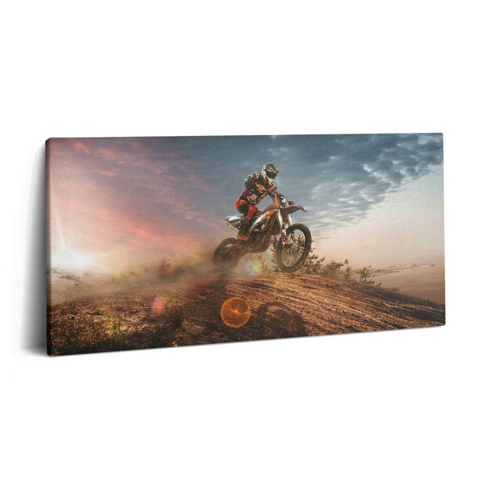 Print pe pânză 140x70 Bărbat pe o motocicletă în deșert