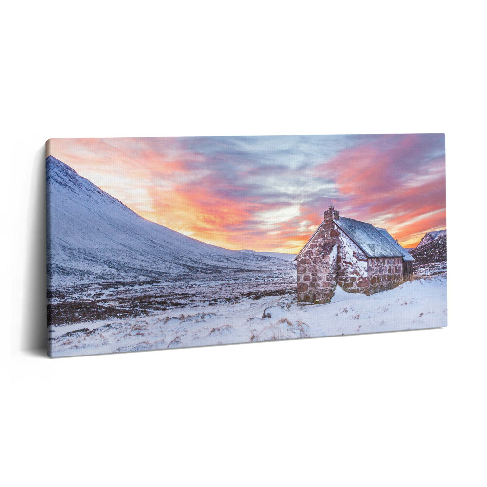 Print pe pânză 140x70 O căsuță în munții înzăpeziți