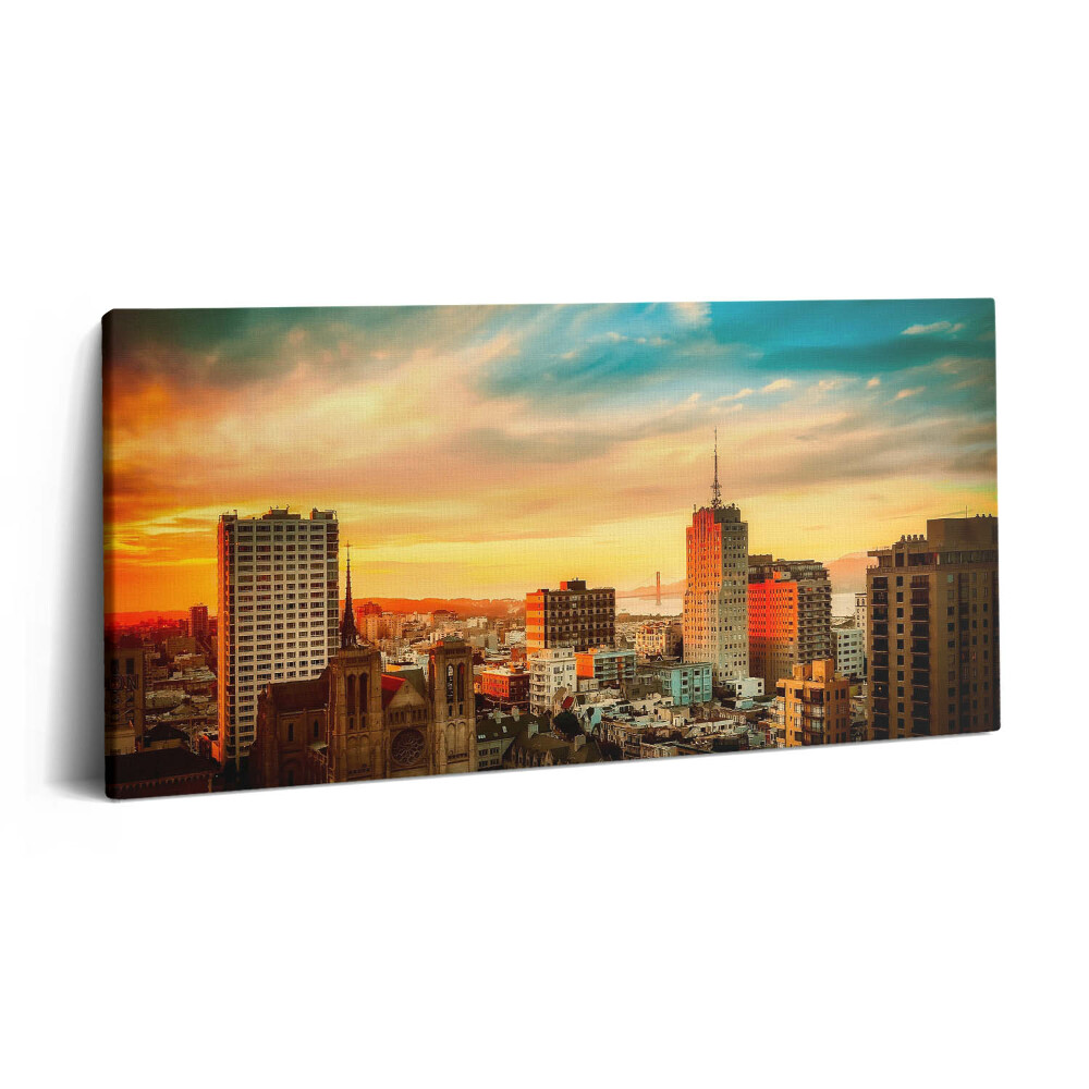 Print pe pânză 140x70 Panoramă a orașului la răsăritul soarelui