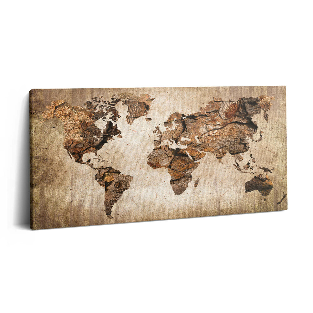 Print pe pânză 140x70 Hartă a lumii din lemn